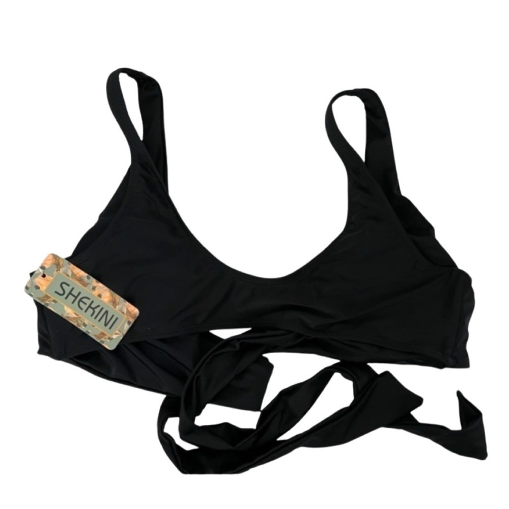 Shekini Black bathing suit top Size medium wrap style